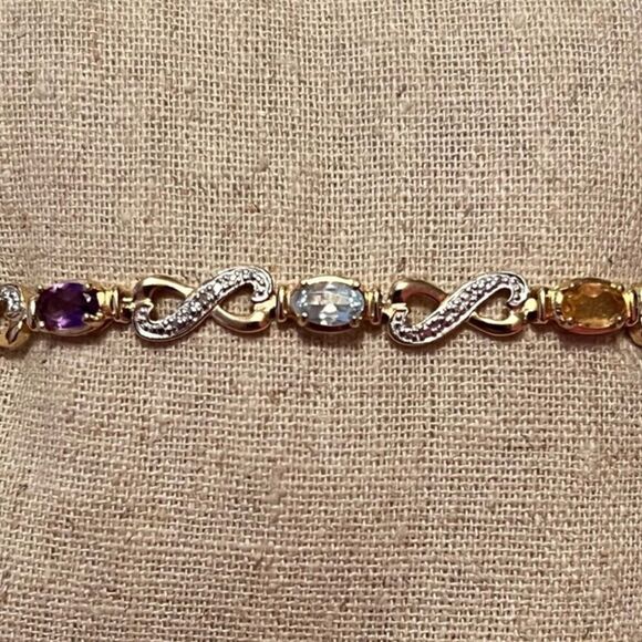 Gorgeous Multi Gemstone Gold Over Sterling Silver Tennis Bracelet - Picture 2 of 10